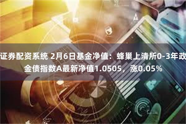 证券配资系统 2月6日基金净值：蜂巢上清所0-3年政金债指数A最新净值1.0505，涨0.05%